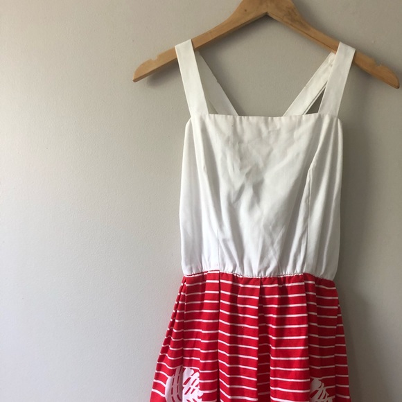 *SOLD* Vintage red white monstera print day dress - Picture 2 of 16
